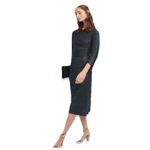 Akemi Kin Anthropologie Womens M Tegan Shimmer Metallic 3/4 Sleeve Midi Dress
